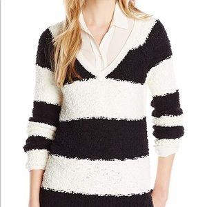 Sanctuary Teddy Bear Black Ivory V Neck Sweater